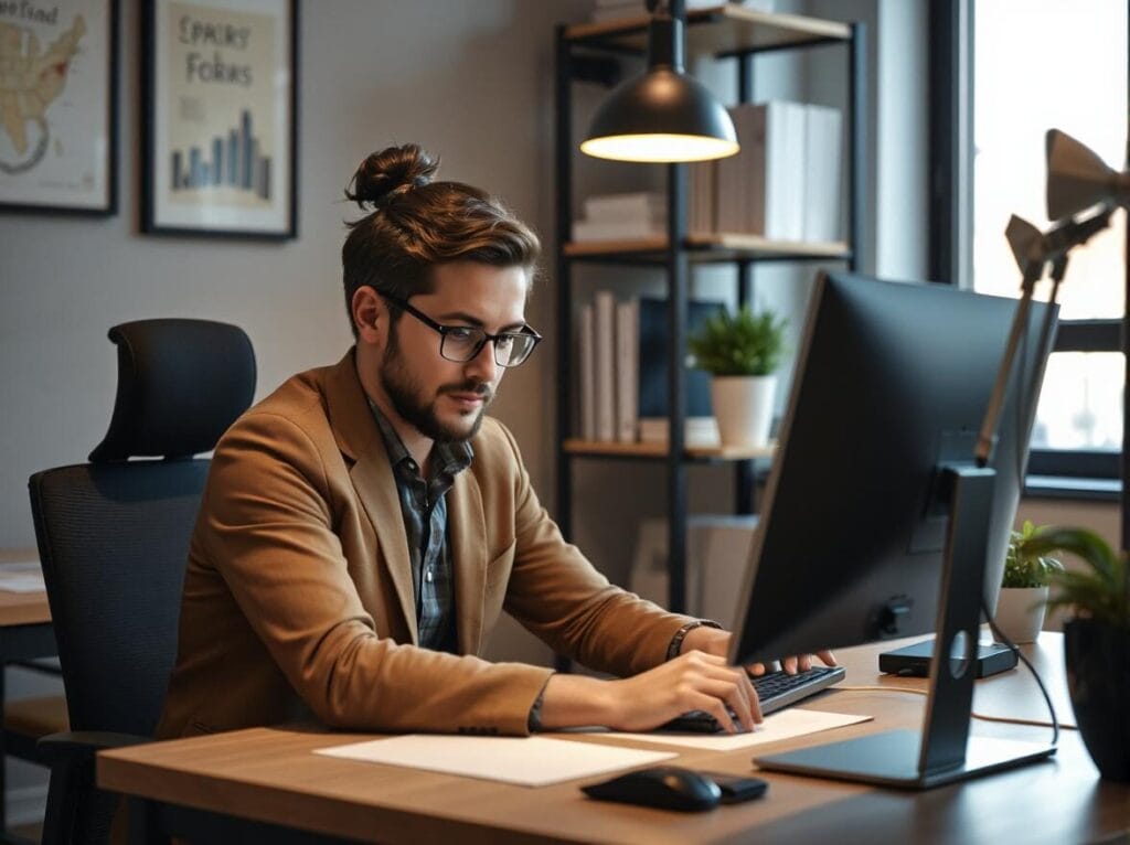 residential treatment center therapist working on computer
